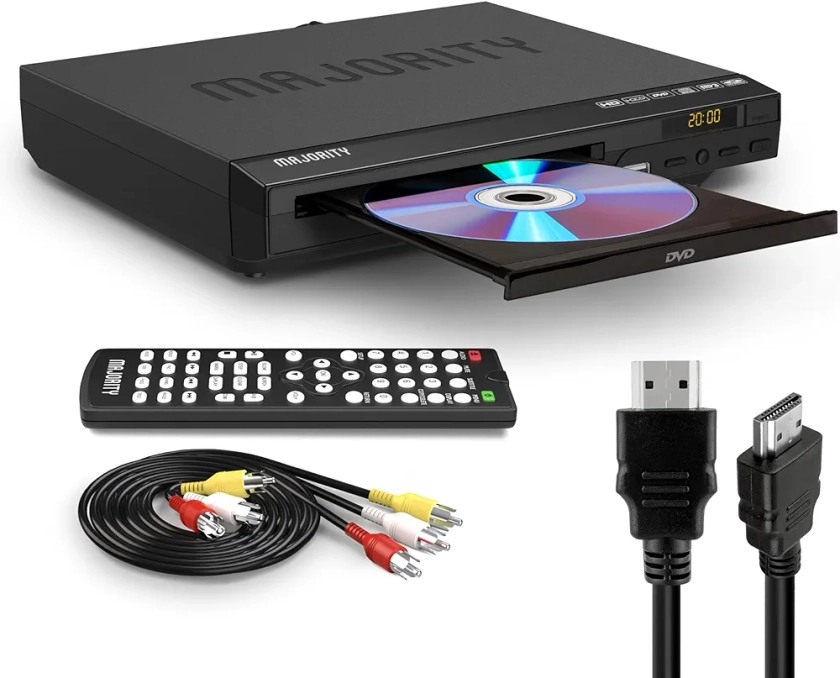 Lecteur DVD Majoritaire pour téléviseurs avec HDMI, 1080p | Connexions Multiples et régions Multiples | Lecture USB avec télécommande | Accueil Lecteurs DVD RCA, CD, Vidéo, TV | Pas de Blu Ray