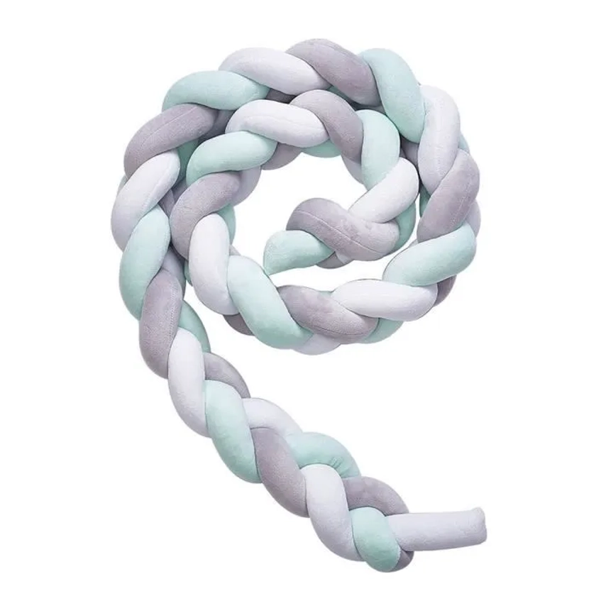 Tour de lit coussin Serpent Coussin Tressé pare-chocs Velours Protection bébé sécurité 100% - Pour les Nouveau-nés lit Sommeil(Gris