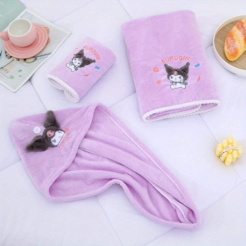 1pc/3pcs Cartoon * * * Embroidered Hair Drying Towel, Bath Towel, Hair Drying Cap, Quick-drying Absorbent Bath Accessories
