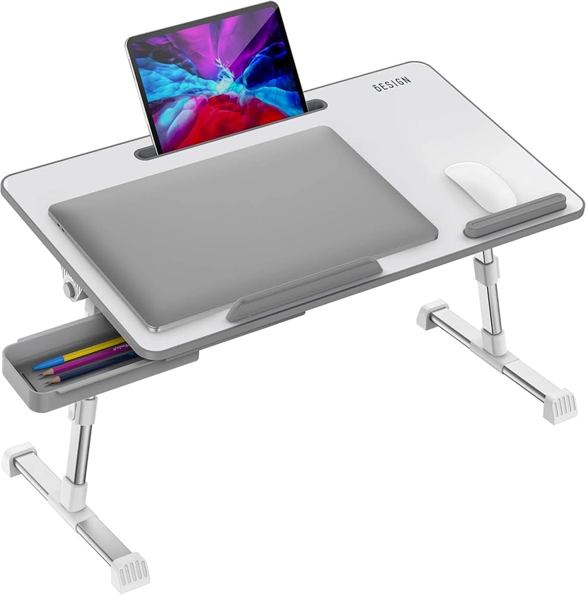 Besign LT06 Pro Adjustable Laptop Table [Large Size], Portable Standing Bed Desk, Foldable Sofa Breakfast Tray, Notebook Computer Stand for Reading and Writing (White)