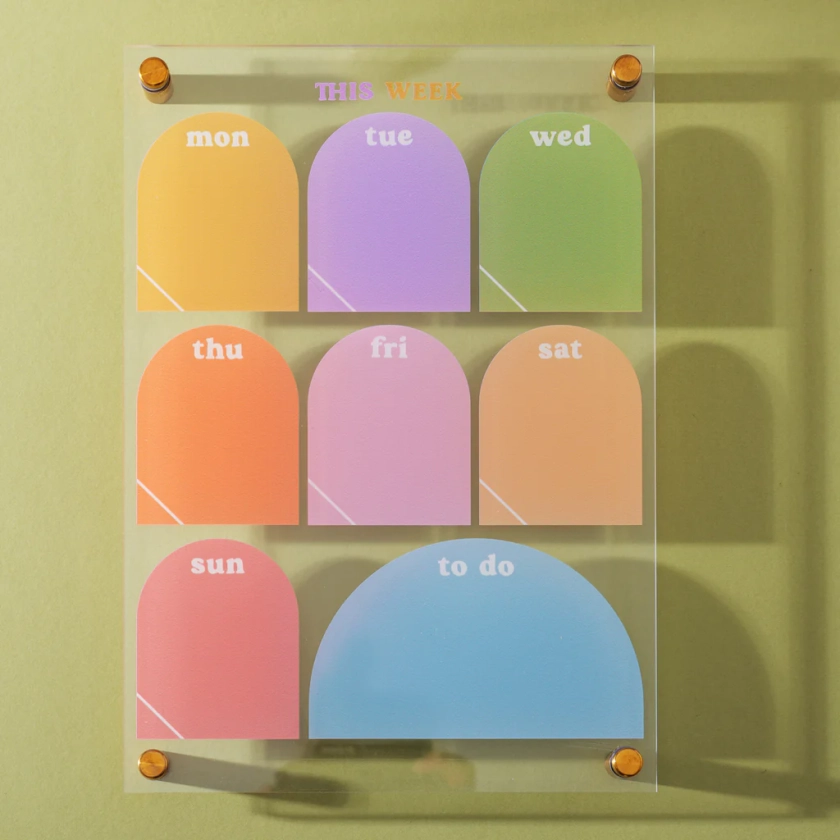 A4 Wipeable Weekly Planner | Recycled Acrylic | Pastel Arches | With Wall Mounts