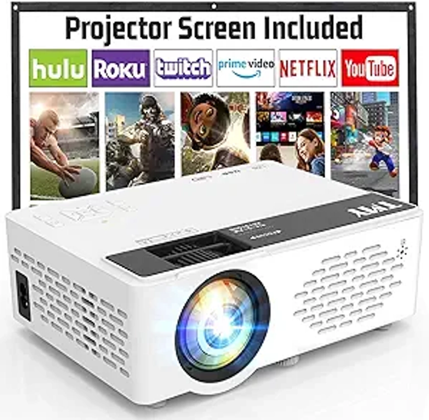 TMY Mini Projector, Upgraded Bluetooth Projector with 100" Screen, 1080P Full HD Portable Projector, Movie Projector Compatible with TV Stick Smartphone/HDMI/USB/AV, indoor & outdoor use