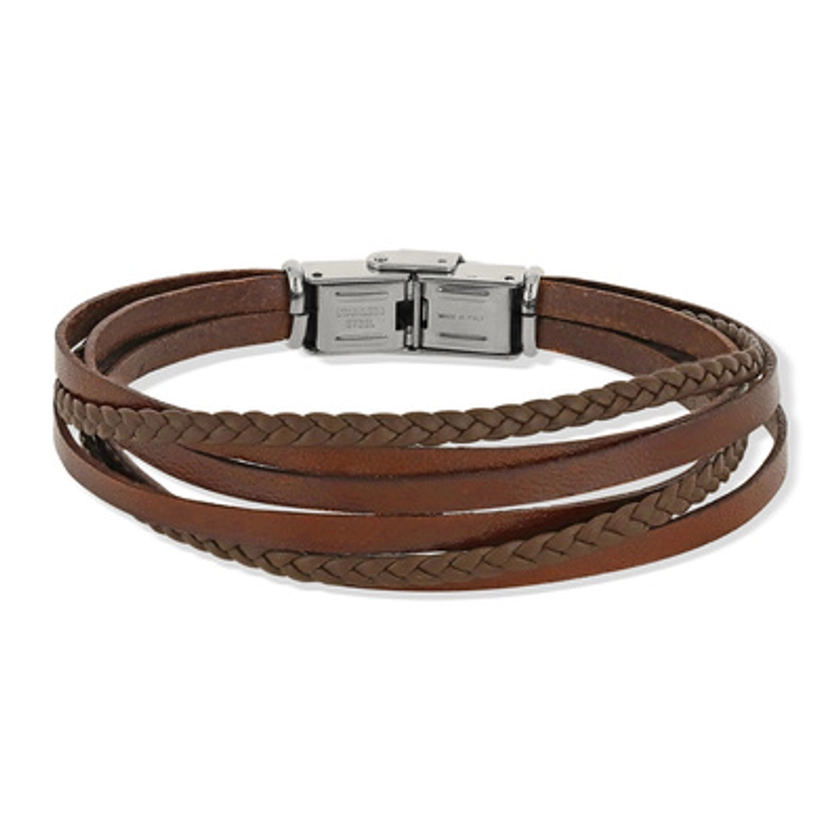 Bracelet acier cuir multirangs marron 21,5 cm | MATY