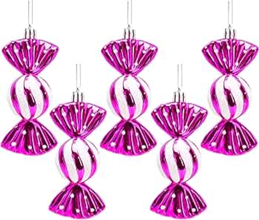 Christmas Concepts® Pack of 5-110mm Large Sweet Shaped Baubles - Shiny & Glitter Decorated - Christmas Baubles (Hot Pink)