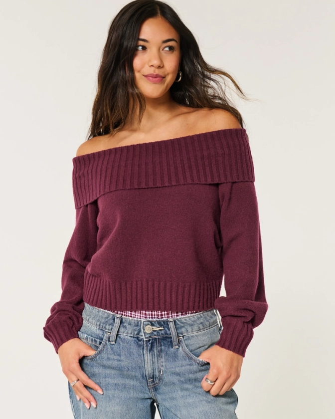 Women's Easy Foldover Off-the-Shoulder Sweater | Women's Tops | HollisterCo.com