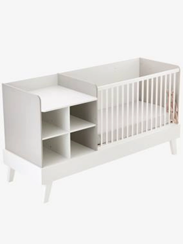 Lit combiné 4 en 1 évolutif avec rangements et table à langer COMBINID - blanc/gris