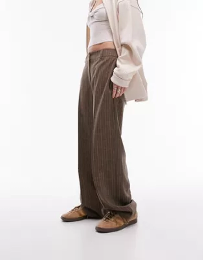 Topshop - Pantalon taille basse à rayures - Marron