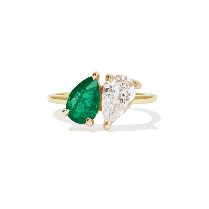 Pear Shaped Emerald & Diamond Toi et Moi Ring | Berlinger Jewelry