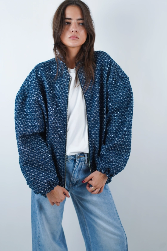 Bomber bleu à sequins