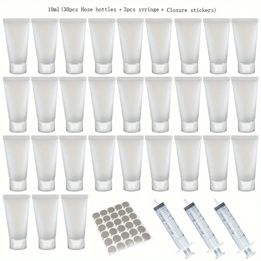 30pcs Empty Refillable Travel Tubes Squeeze Bottles Containers For Cosmetics Shampoo Cleanser Shower Gel Body Lotion, Travel Essentials