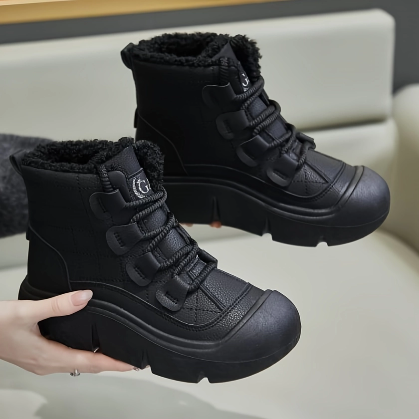 Women's Platform Plush Lined Sneakers, Casual Lace Up Outdoor Shoes, Comfortable High Top Shoes