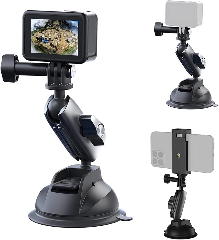 TELESIN Soporte de Ventosa de aleación de Aluminio para Coche con Clip para teléfono móvil Adecuado para Gopro Hero Series dji OSMO Insta360 Accesorios para cámara de acción para teléfono móvil