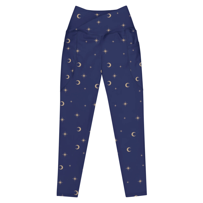 Celestial Print (Navy) Crossover Recycled Leggings