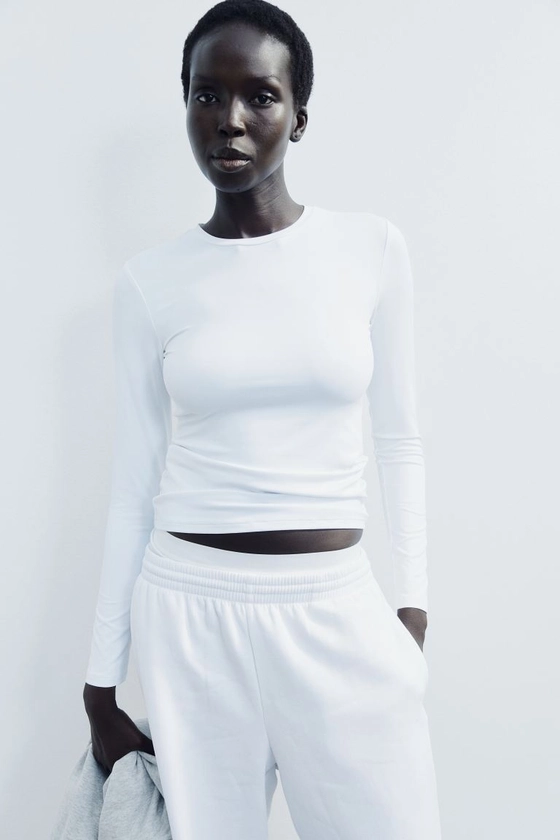 Long-sleeved microfibre top - White - Ladies | H&M GB