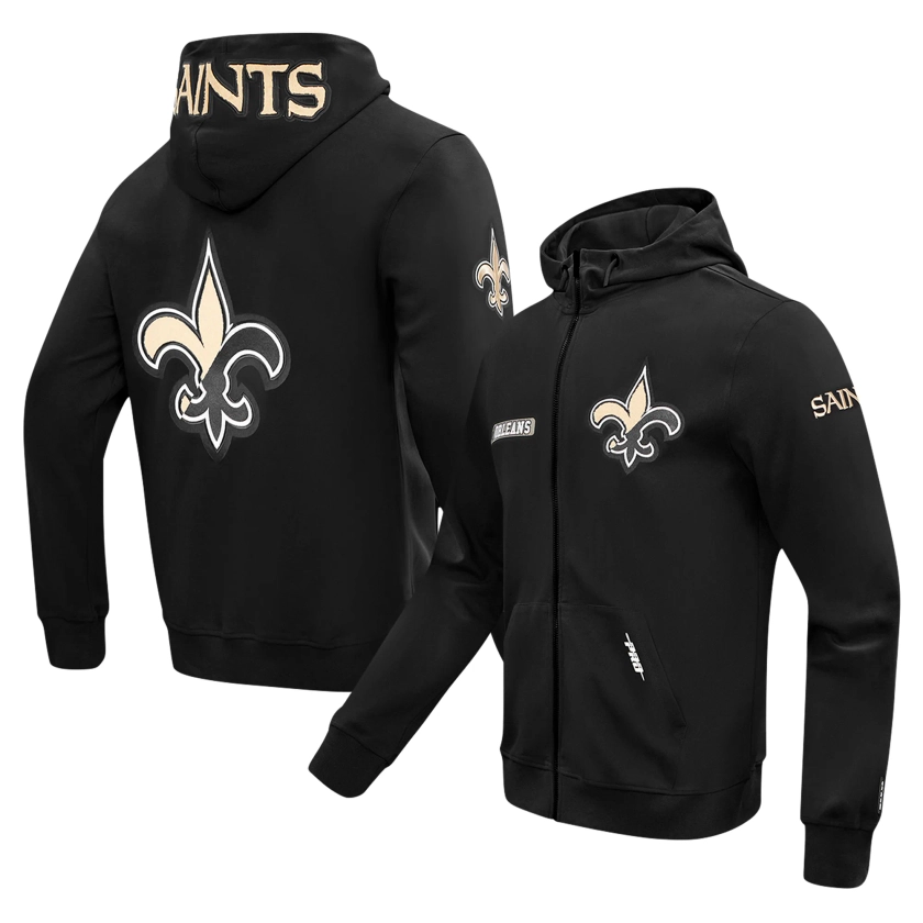 New Orleans Saints Pro Standard Split Logo Double Knit Full-Zip Hoodie - Black