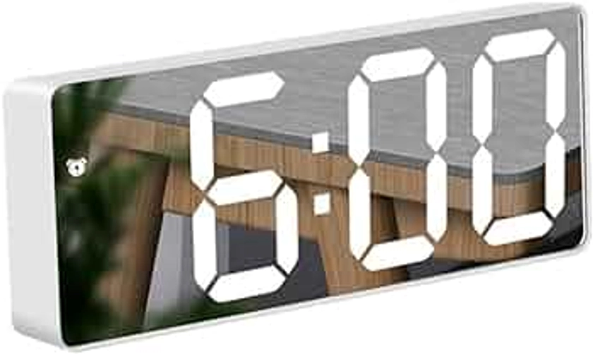 TFUFR Alarm Clock, Digital Alarm Clock 3" LED Display with Light Sensing Dimming Mode, Snooze, Adjustable Brightness, Bedside Clock for Bedroom Living Room Home Decor, White
