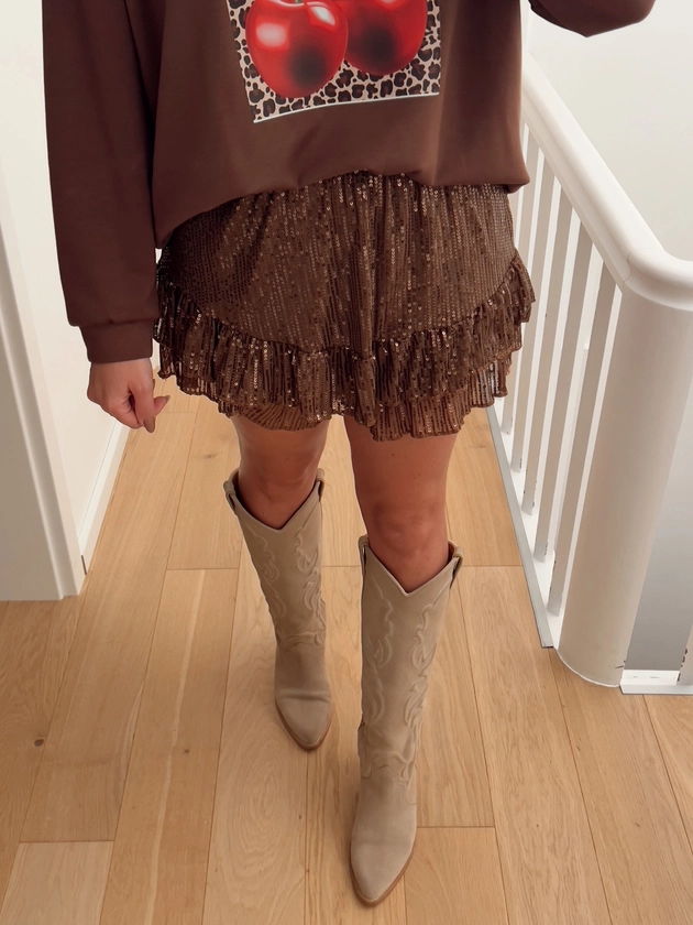 Jupe-short HARPER En sequins, chocolat