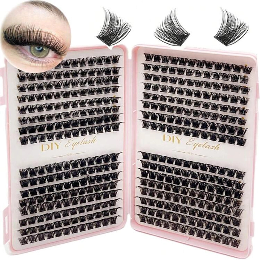 Lashes Clusters 384PCS Individual Lashes DIY Lash Extensions Book, D Curl Lash Clusters Eyelash Extension At Home