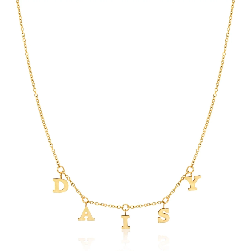 Mini Hanging Letter Name Necklace (Gold)