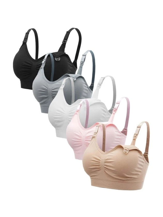 SHEIN Maternity 5pack Solid Ruched Nursing Bra For Mother | SHEIN UK
