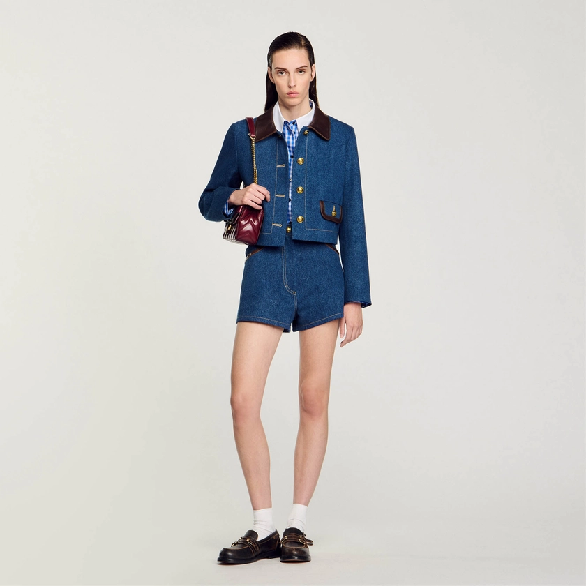 Denim jacket with leather collar | Sandro RE