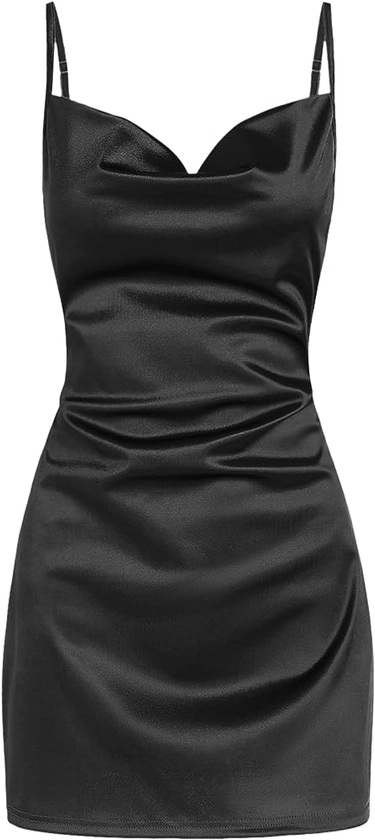 ZAFUL Women's Satin Sleeveless Spaghetti Strap Mini Dress Sexy Slip Cowl Neck Silky Cocktail Party Dresses