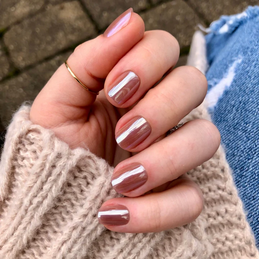 Taupe Jelly Chrome - Press-On | Extra Short | Squoval