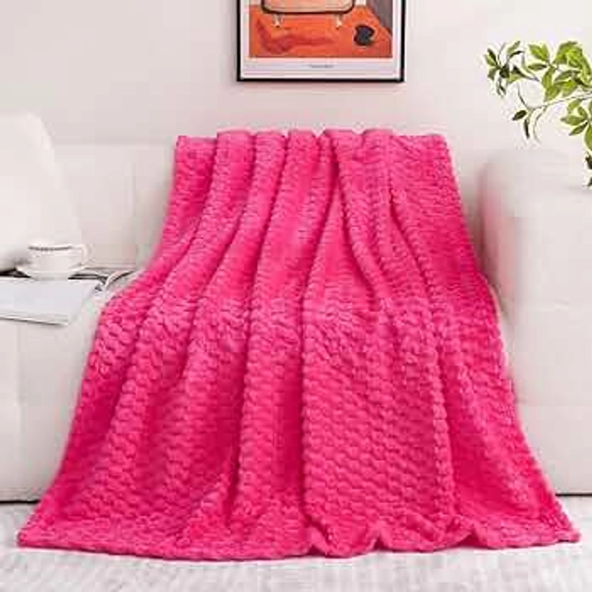 Hot Pink Throw Blanket 60"×80" inches Fuzzy 3D Jacquard Decorative Flannel Fleece Super Soft Plush Cozy Blanket for Couch Sofa Chair Lightweight
