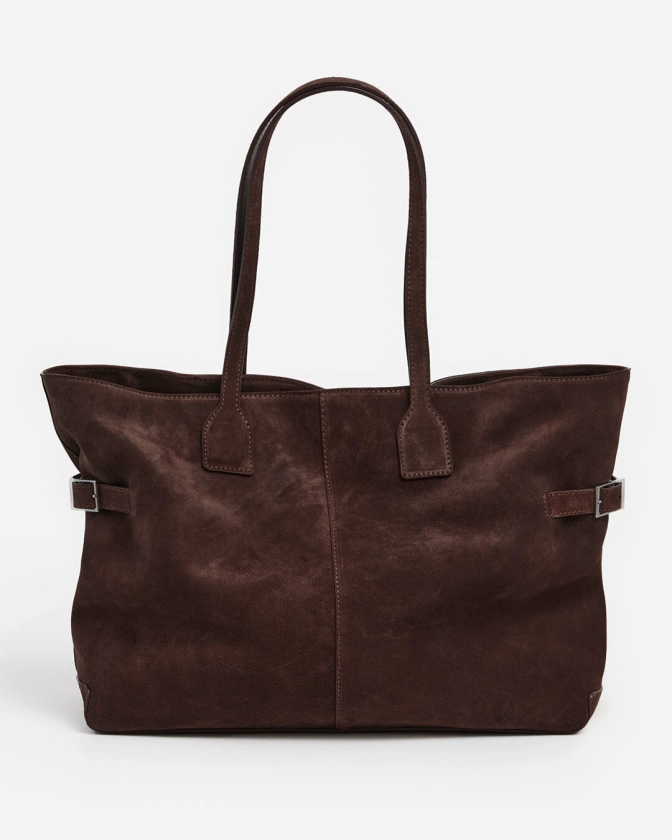 Lesley Tote Bag Suede Chocolate | Flattered.com