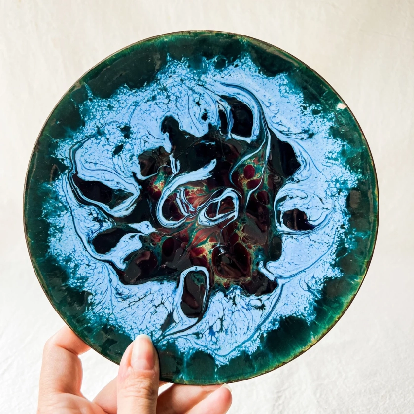 MCM Copper and Enamel Decorative Plate - Etsy Australia