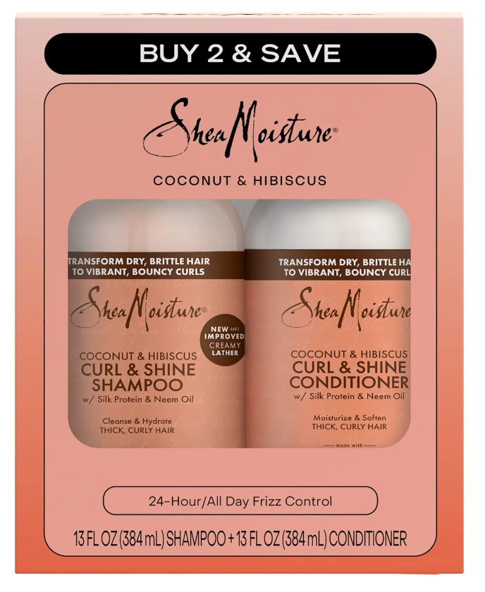 SheaMoisture Curl & Shine Moisturizing Shampoo & Conditioner Set Coconut Hibiscus, 13 oz 2 Count