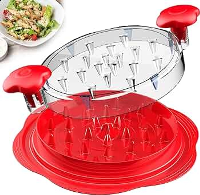 Chicken Shredder Large Chicken Breast Shredder Tool Twist with Brush&Fork, Visible Meat Shredder Machine, Anti-Slip Strip, Ergonomic Handle, BPA Free, Suitable for Pork Beef Chicken(Red)