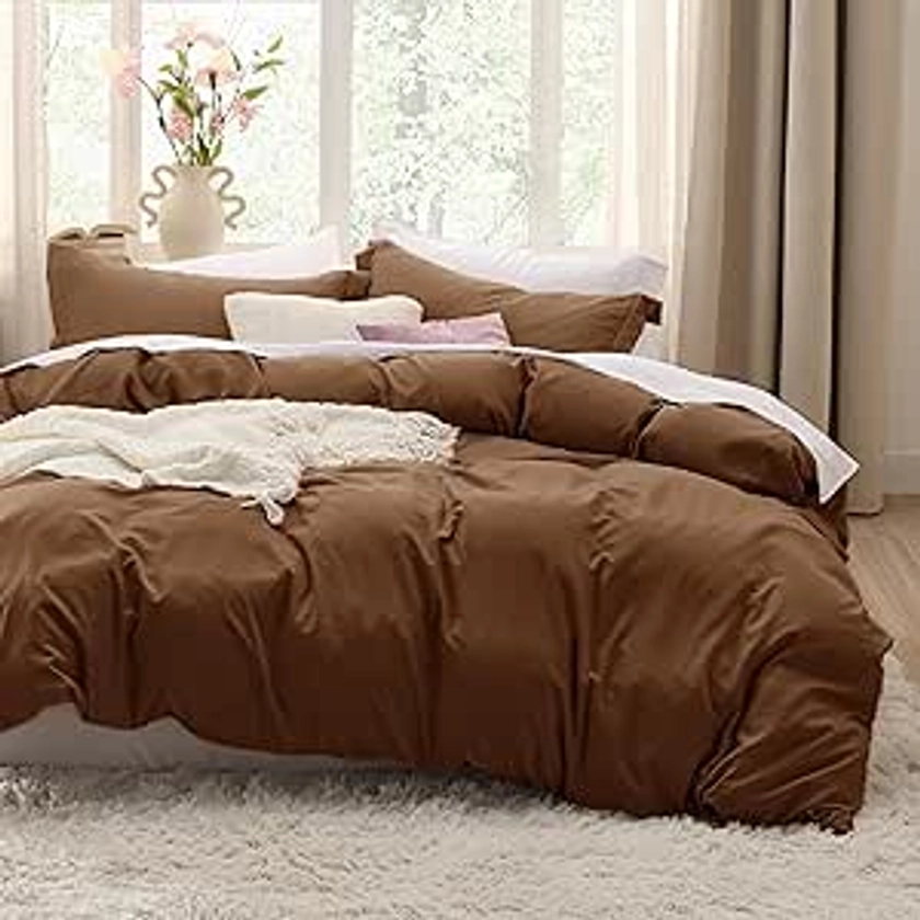 Amazon.com: Bedsure Brown Duvet Cover Full Size - Soft Prewashed Full Duvet Cover Set, 3 Pieces, 1 Duvet Cover 80x90 Inches with Zipper Closure and 2 Pillow Shams, Comforter Not Included : Home & Kitchen