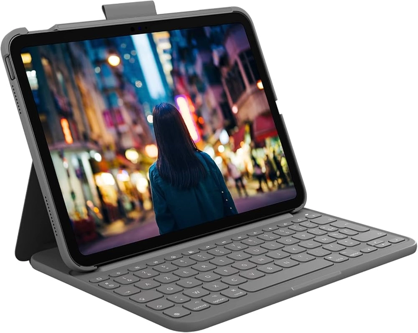 Logitech Slim Folio Étui Clavier pour iPad (10e génération) avec Clavier Sans Fil Intégré - Clavier Français AZERTY-Layout - Gris