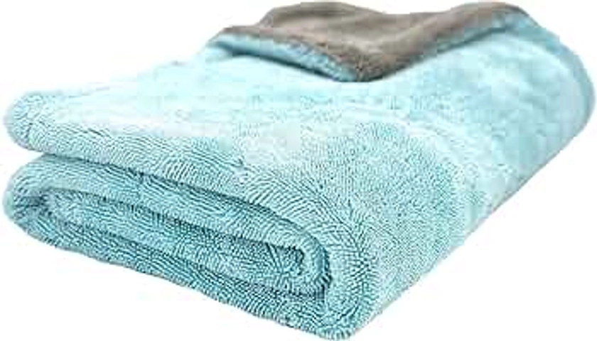 The Horizon Premium Microfiber Drying Towel, 1400 GSM, Edgeless Twisted Loop Design, One-Pass Drying for Cars, Trucks, SUVs, and Home, 24in x 36in, Gray & Aqua