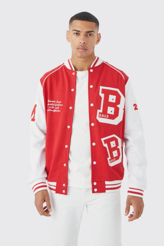 Jersey Varsity Bomber Jacket | boohooMAN USA