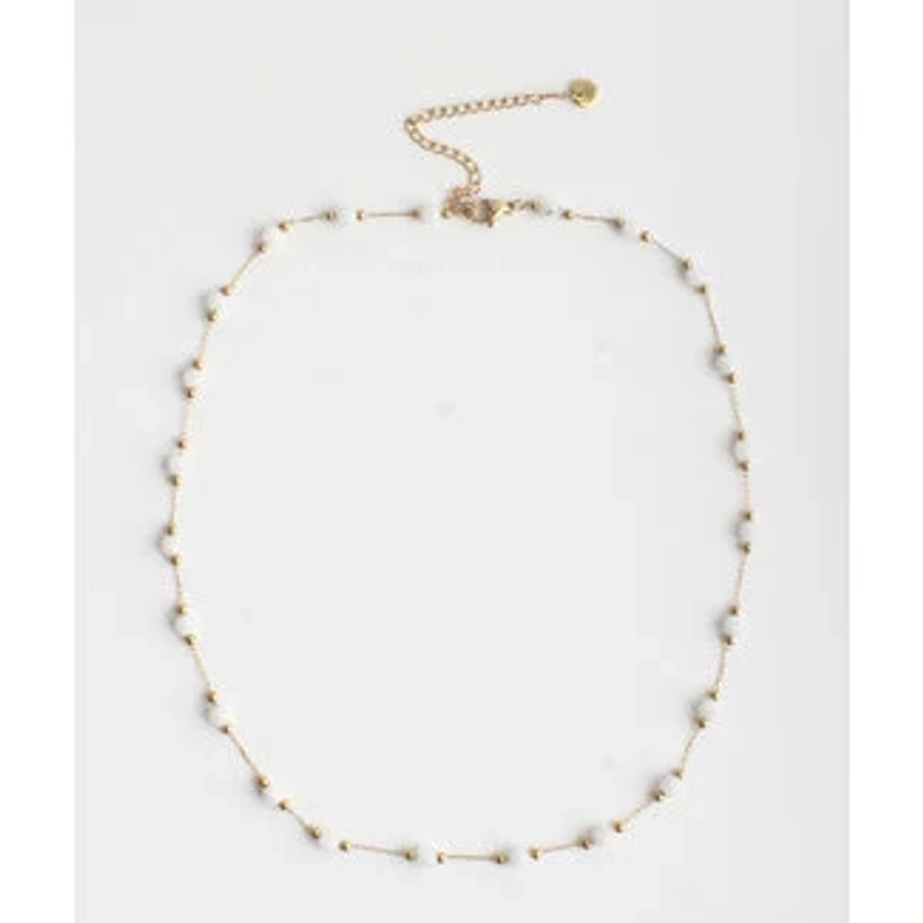 Collier &#039;Sophia&#039; Pierres Naturelles Blanc - Acier Inoxydable