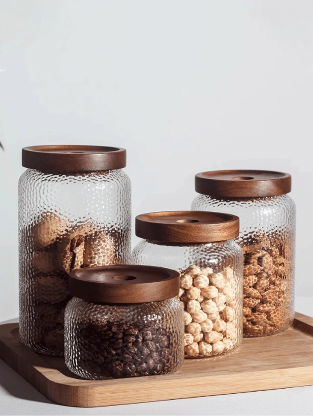 American Style Hammered Glass Sealed Jar,  Tea/Coffee/Bean Storage Container With Nut And Grain Organizer