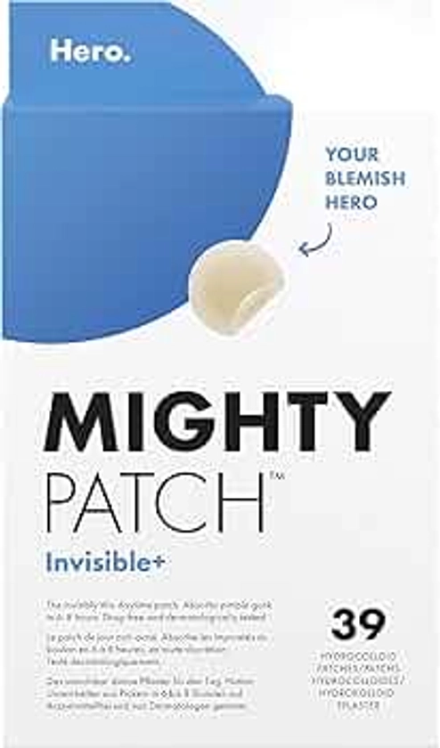 Hero – boîte de 39 Mighty Patch Invisible+ – pour jour, anti-acné – hydrocolloïdes – Absorbe les impuretés du bouton en 6 à 8 heures en toute discrétion