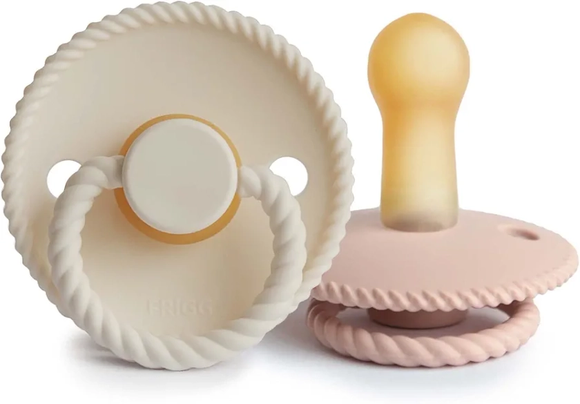 FRIGG Rope Natural Rubber Baby Pacifier | Made in Denmark | BPA-Free (Blush/Cream, 6-18 Months)