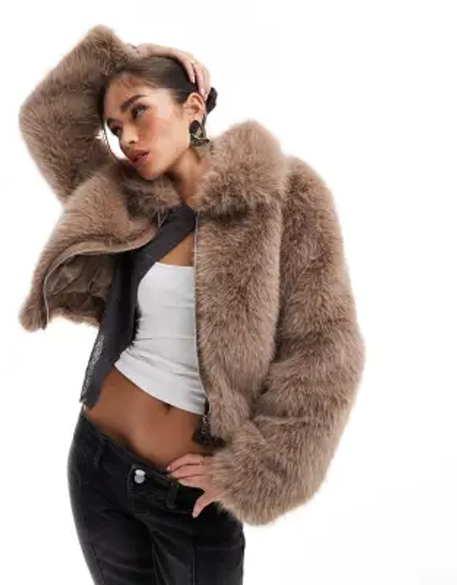 ASOS DESIGN faux fur bomber jacket in mink | ASOS