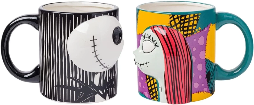 Disney Nightmare Before Christmas Jack & Sally Sculpted Ceramic Mugs, Set of 2, Silver Buffalo