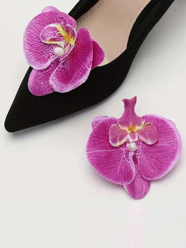 1 paire de clips de chaussures avec fleur de phalaenopsis pourpre réaliste, décorations 3D en film de gel adaptées aux bandeaux, vêtements, chaussures, chapeaux | Mode en ligne | SHEIN FRANCE
