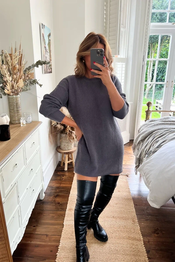 Crew Neck Knit Jumper Dress