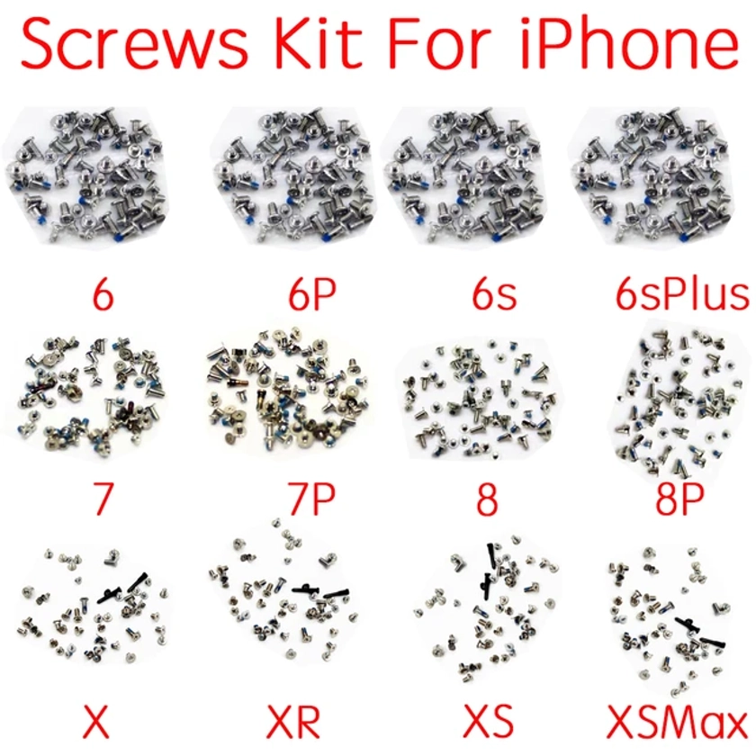 Jeu de vis complet pour iPhone 6 6Pl 6s 6sPlus 7 7P 8 Plus X Poly XS 11 12 Pro Max, avec 2 kits de vis astronomiques, pièces de rechange et de réparation