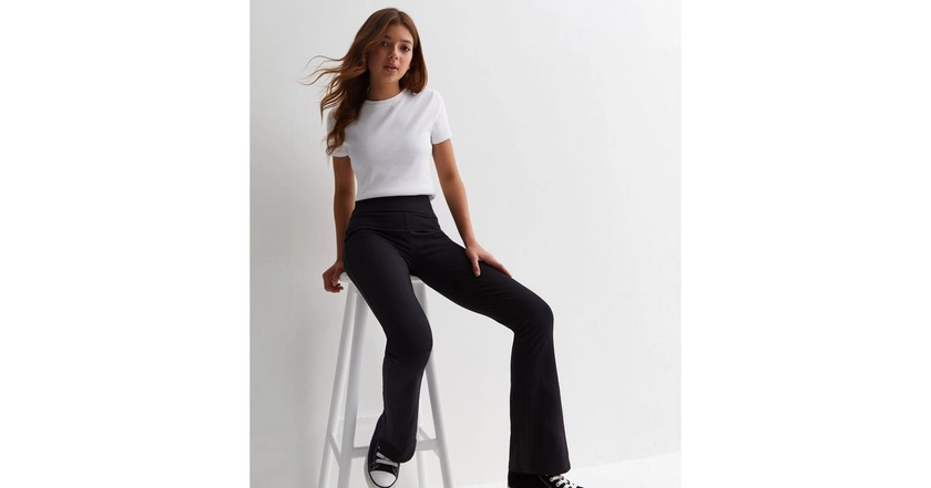 Girls Black High Fold Over Waist Flared Trousers | New Look