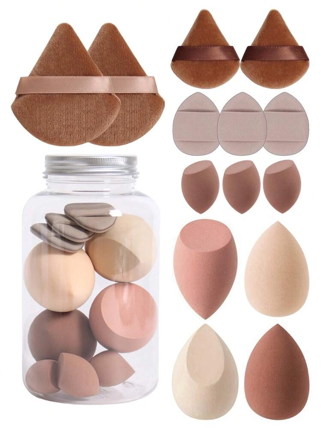 14pcs Makeup Sponge Set With Storage Tube: 2pcs Triangle Powder Puff, 2pcs Mini Triangle Powder Puff, 3pcs Mini Cushion Puff, 4pcs Beauty Blender, 3pcs Mini Beauty Blender. Made Of Ultra-soft Velvet, Designed For Shaping, Eye And Corner Area, And Beauty Blender For Foundation Mixing. Multicolor Makeup Sponge,foundation Mixer Beauty Sponge, Flawless For Liquid, Cream And Powder. Multicolor Makeup Sponge,latex-free Dry & Wet Dual-use Foundation Cream, Suitable For All Skin Types. | SHEIN UK