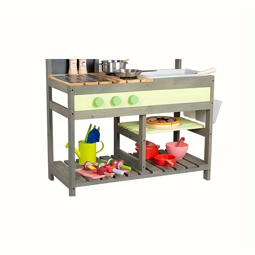 Mud Kitchen Playset For Kids, Deluxe Wooden Toy Play Kitchen Set For Boys And Girls Ages 3-8 Indoor & Outdoor Activities, With Sand And Water Sink, Cookware Pots And Kitchen Accessories - Toys & Games - Temu