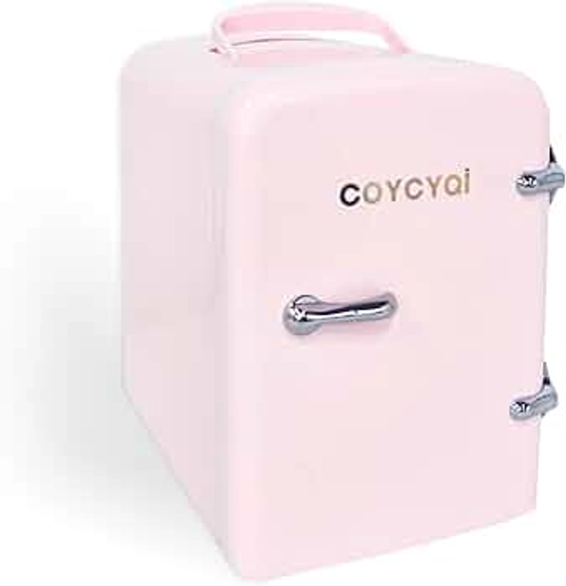 Cool and Portable Mini Fridge - Ideal for Bedroom, Car, Office, and Dorm Room - 4L/6 Can Electric Cooler & Warmer for Food, Drinks, Skincare, and Makeup - AC/DC Powered - Pink