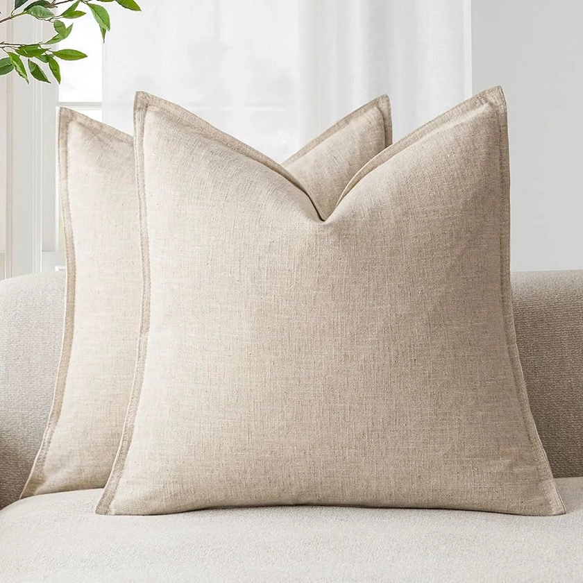 Amazon.com: Foindtower Pack of 2, Decorative Linen Soild Throw Pillow Covers Soft Accent Cushion Case Boho Farmhouse Neutral Pillowcase for Couch Sofa Bedroom Living Room Home Decor 18 x 18 Inch Natural Beige : Home & Kitchen